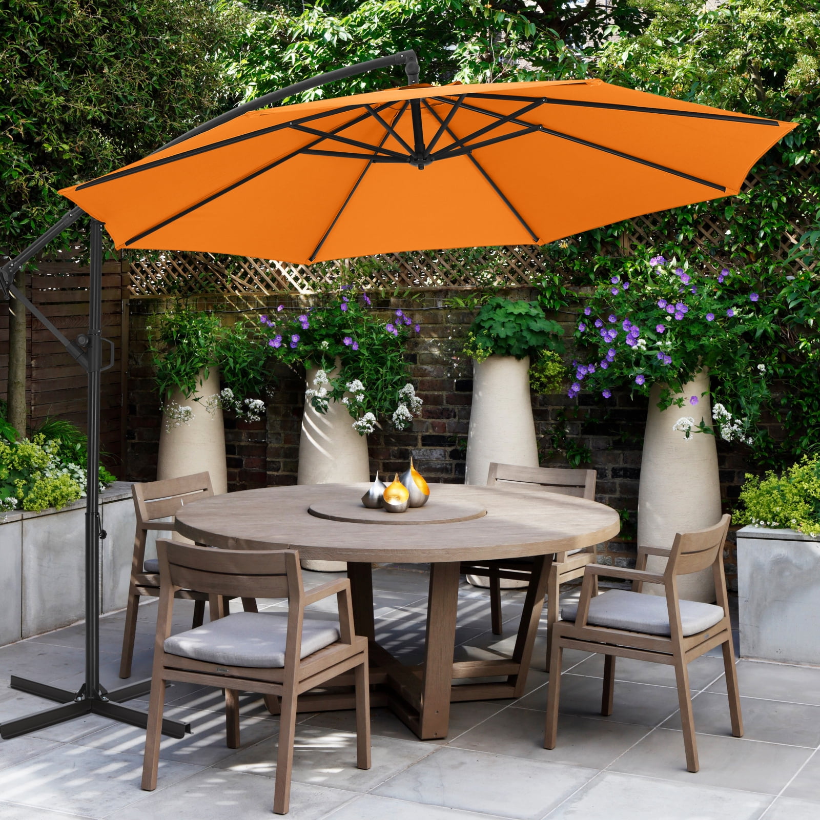 ABCCANOPY 10 FT 360°Rotation Cantilever Patio Umbrella with Crank & Cross Base for Garden, Backyard, Pool and Beach, 12+ Colors(Orange)
