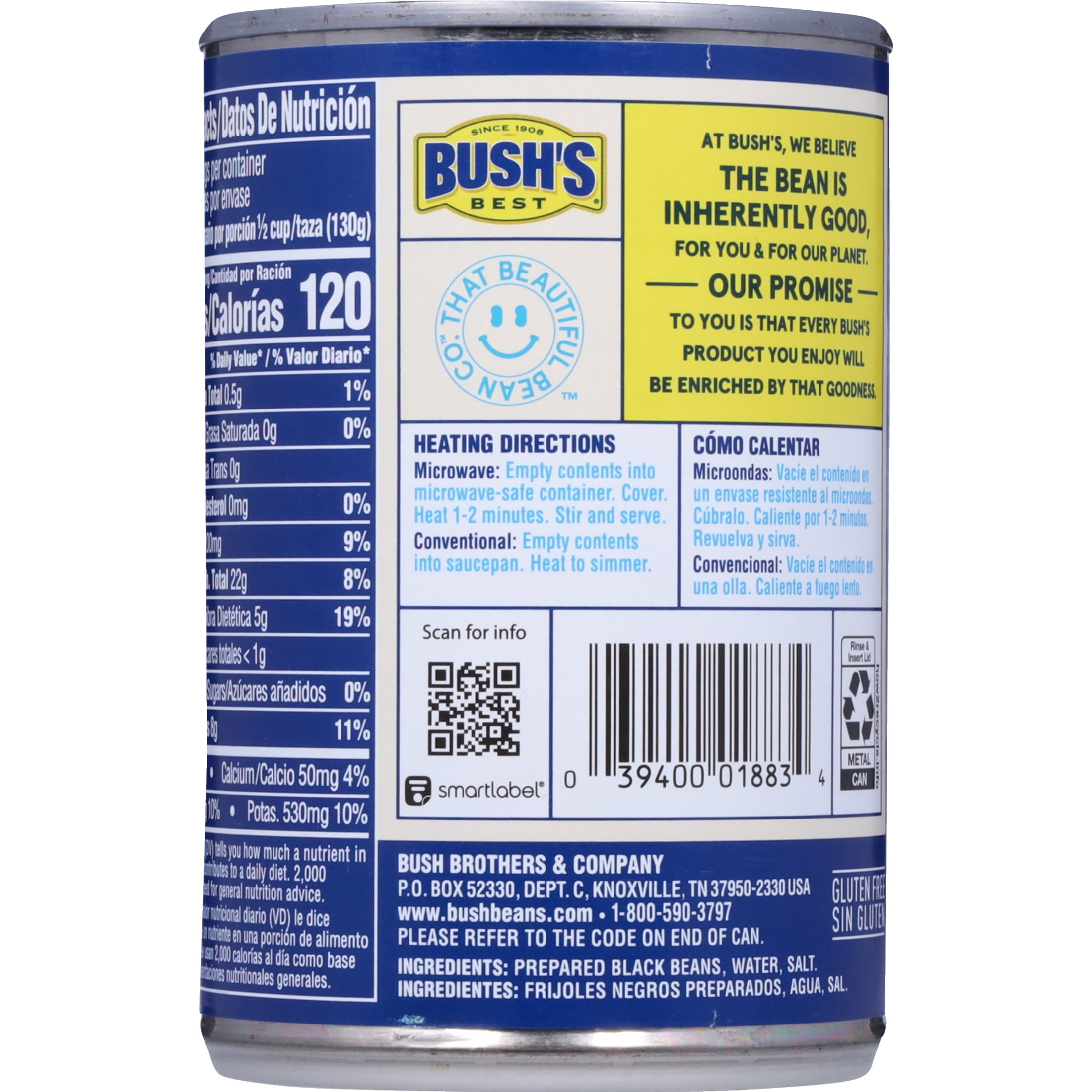 (8 pack) Bush's Reduced Sodium Black Beans, 15 oz Can
