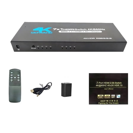 JIAHAOO HD Switch 7 In 1 Out Supports 4K with IR Remote Connect Gaming Blu-ray Players to TV Multi HD Ports