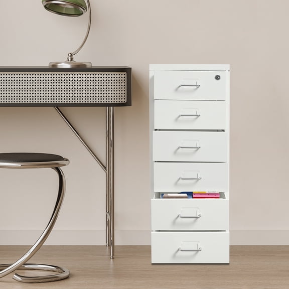 6-drawers Vertical File Cabinet White Color Filing Cabinet Office Storage Organizer with Wheels