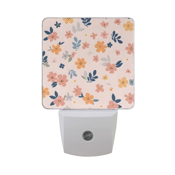 Colorful Flowers with Leaf Night Light 2 Pack LED Nightlight Plug into Wall Dusk to Dawn Sensor Soft White