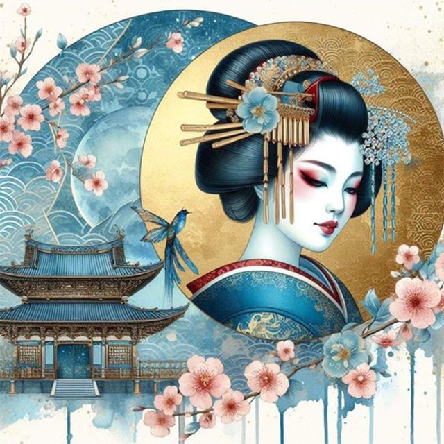 Kit Pintura Por Números Sobre Lienzo Arte Al Óleo Artesanal Kimono Mujer Pared Del 40x40cm