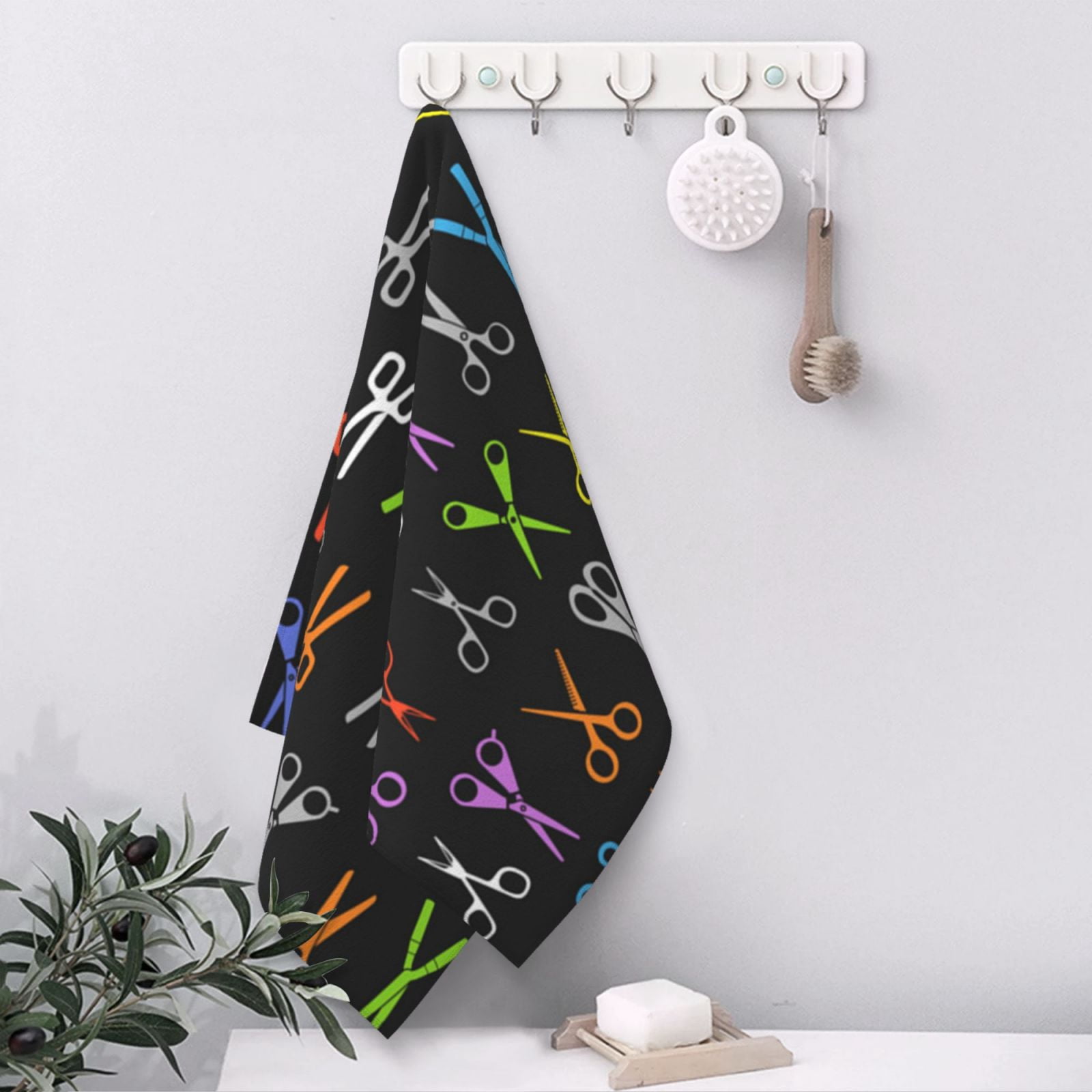 Color Scissors Hair Stylist Salon 27.5" x 16" Ultra Soft Hand Towel, Face Wash Cloth for Bathroom, Gym, Travel, Pool
