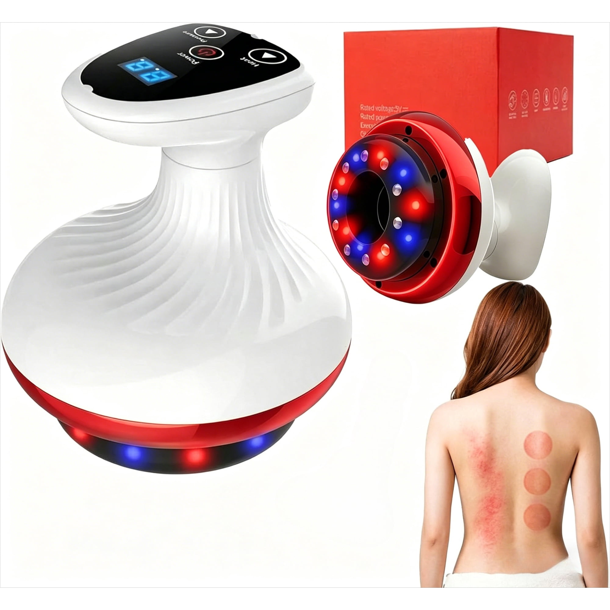 Celulitis Massage Machine Electric Gua Sha Tool 9 Suction Levels Heating Handheld Body Massager for Legs Abdomen Back Arms