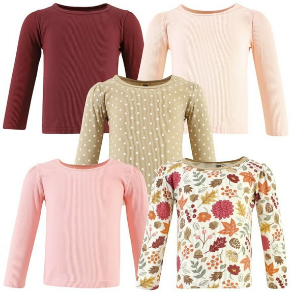 Hudson Baby Infant Girl Thermal Long Sleeve Tees 5pk, Acorn Botanical, 6-12 Months