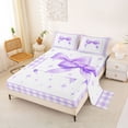 thumbnail image 2 of Manfei Purple Gingham Bow Sparkle Print Queen Sheet Sets, Lavender Check Bed Set for Girls Women, 4pcs, 2 of 5