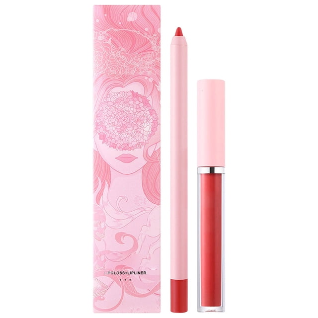 Rouges à Lèvres pour Femmes Waterproof Crochet Ligne Rouge à Lèvres Stylo Moussant Crayon à Lèvres Jamais Décolorant Gloss 2 en 1 Boîte Tout en 1 Waterproof Longue Durée Gloss