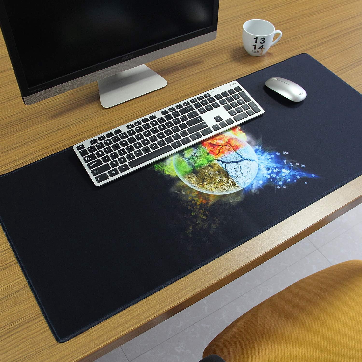 Extra Large Extended Gaming Desk Mat Non-Slip Rubber Pads Stitched Edges Mouse Pad 35.4 x 15.7 inch - Four Elements