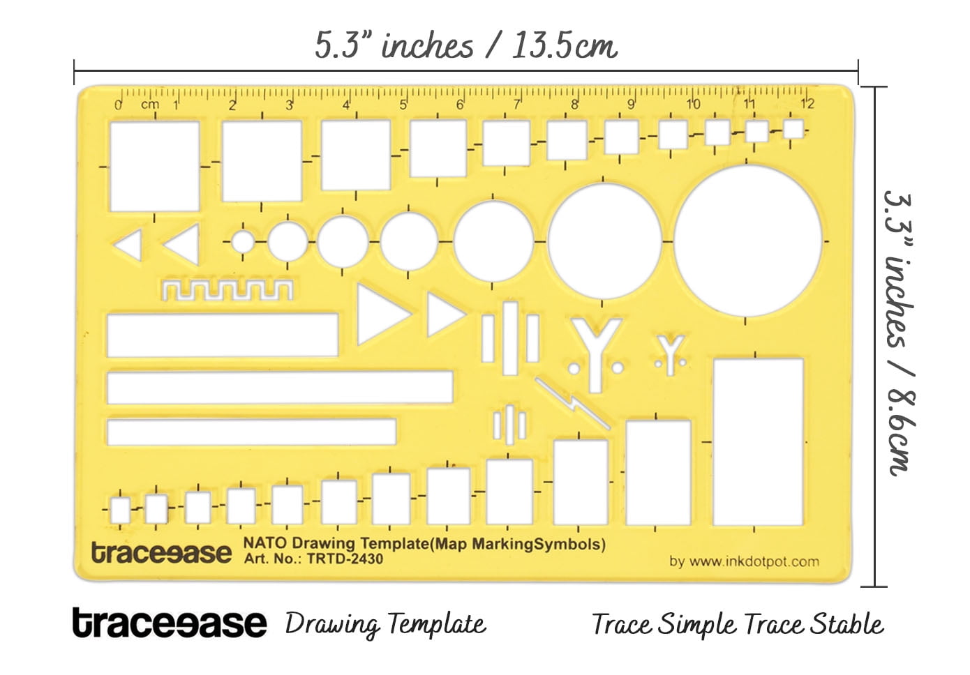 Traceease NATO Troop Template Drawing Stencil - Clear Yellow Plastic Drafting & Measuring Ruler For Design, Jewelry, School