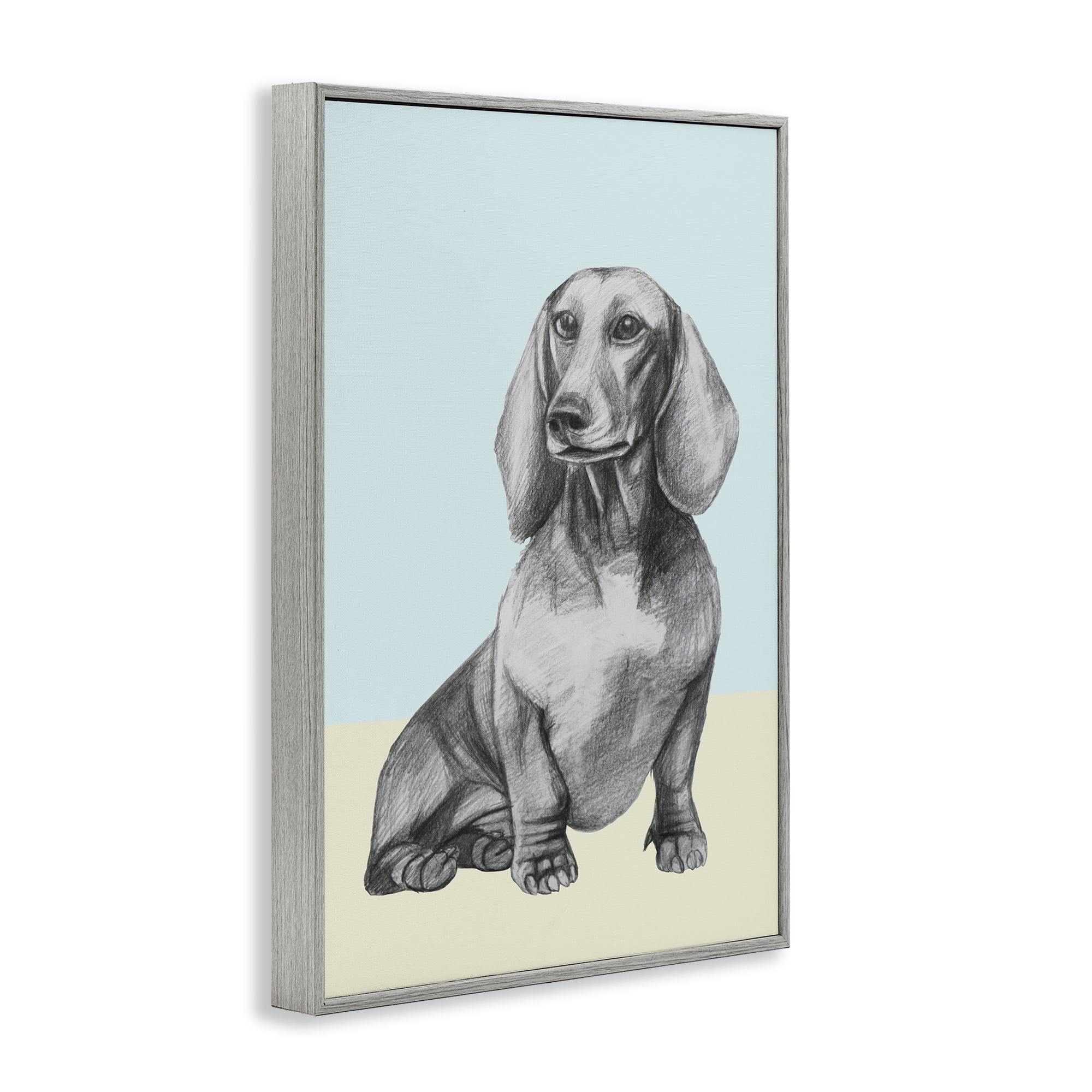 Stupell Industries Sitting Dachshund Sketch Gray Framed Giclee Art, design by Violeta Vollmer