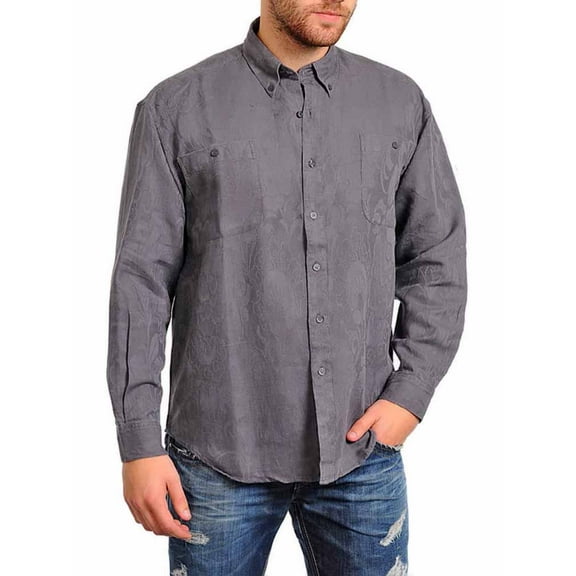 Men's Gray Long Sleeve Textured Button Down Shirt Size Small