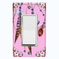 thumbnail image 1 of Metal Light Switch Plate Cover Beaded Feather Flower Strings Pink DRM012, 1 of 13