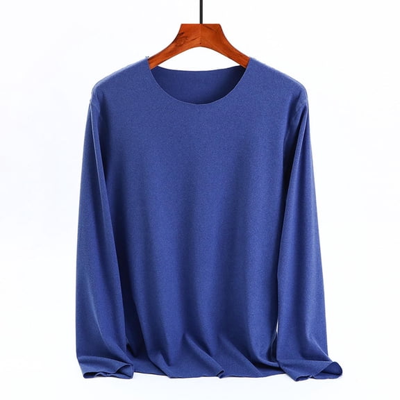 Fashion Business Casual Tops For Women Loose Casual Solid Long Sleeve Round Neck Blue Shirt Loose Fit Beach Vacation