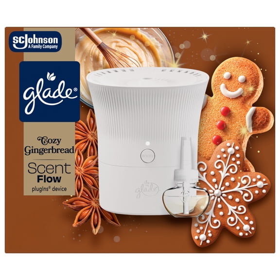 Glade® Scent Flow PlugIns® Air Freshener Starter Kit, Cozy Gingerbread, 1 Device 1 Refill, 0.67 fl oz