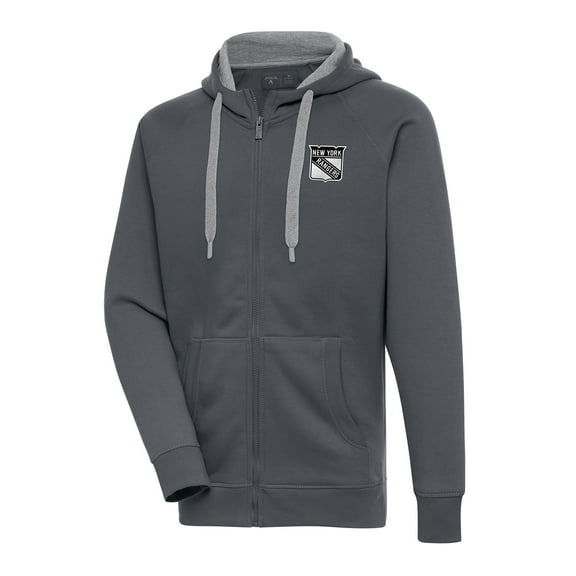 Men's Antigua  Charcoal New York Rangers Metallic Logo Victory Full-Zip Hoodie
