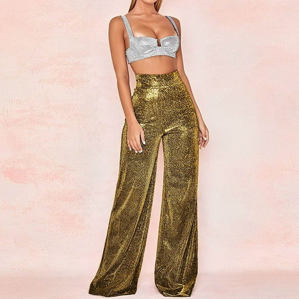 Fashion Sequin Waist Wide Leg Pants for Women Casual Loose Glitter Draping Pants Party Club Sequin - Walmart.com