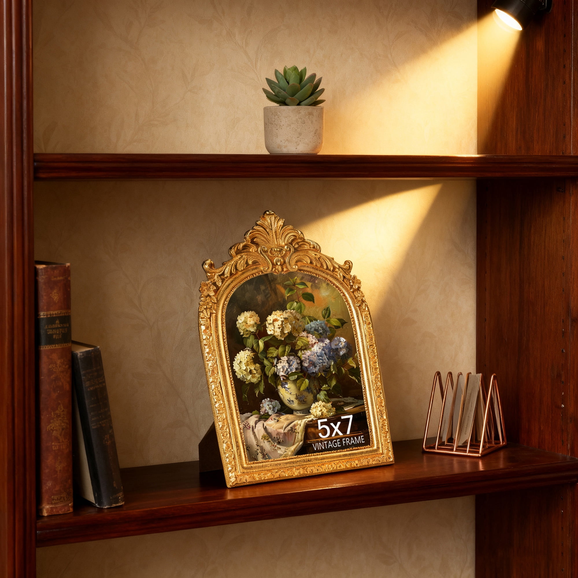 GARITIN 5x7 Picture Frame, Vintage Gold Tabletop Photo Frame with Glass Front for Home, Desk, Living Room, and Bedroom Decor