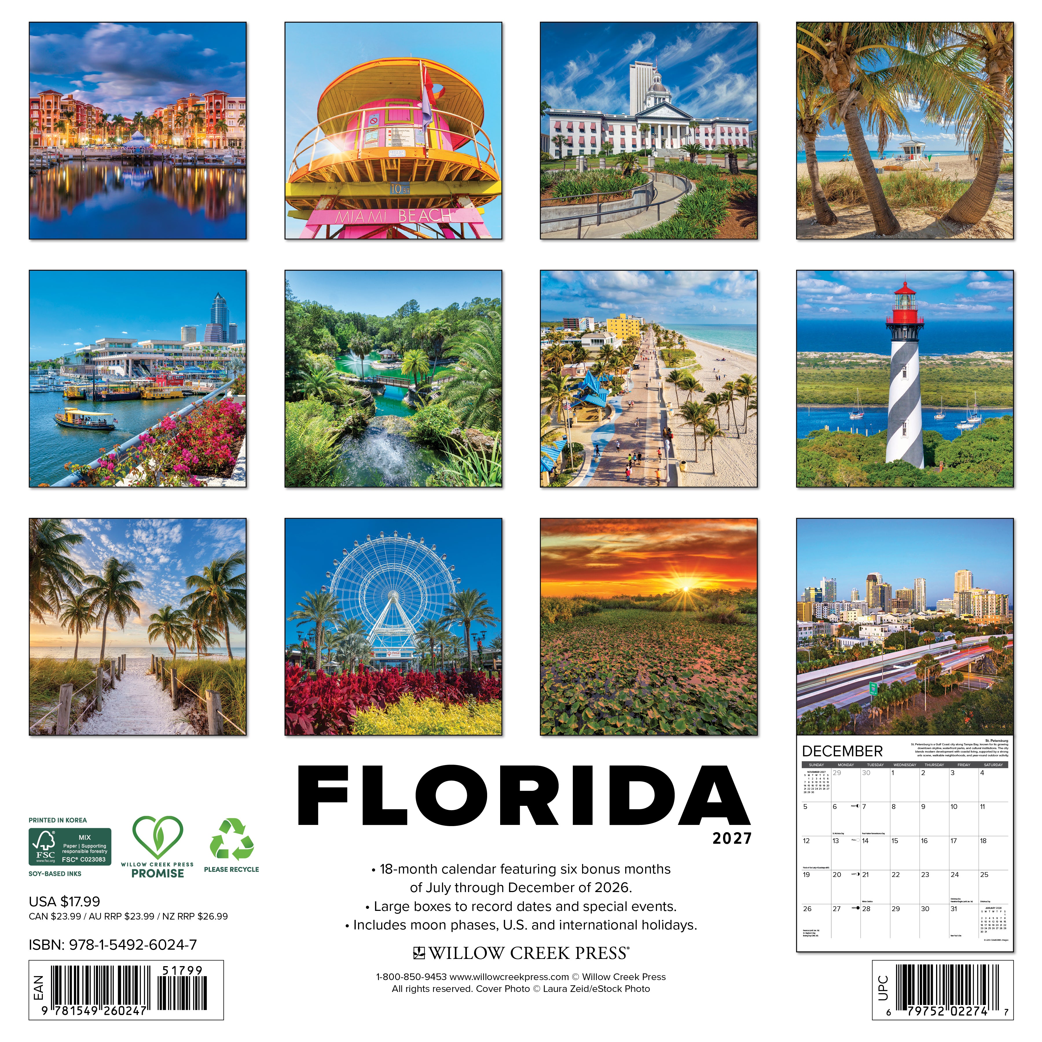 Willow Creek Press, Florida 2027 Wall Calendar