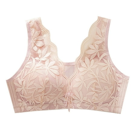 Audhol Bras for Women Autumn And Winter New Lace Bra on The Support Gathered Side To Adjust The Type of Non Ring in The Thick Sexy Underwear Female No Underwire Seamless Push Up Everyday Bras Pink 38