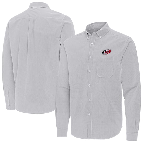 Men's Antigua Gray Carolina Hurricanes Porter Woven Tri-Blend Long Sleeve Button-Down Shirt