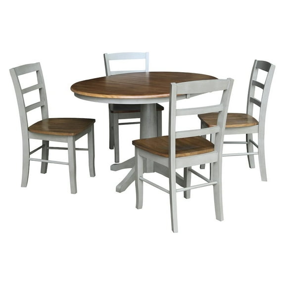 International Concepts 36" Round Solid Wood Extension Table with 4 Dining Chairs