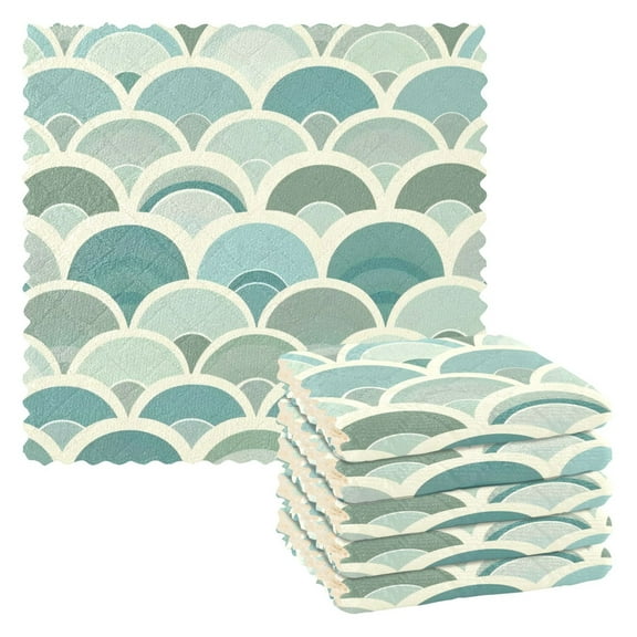 6 Pieces of Kitchen Towels 11x11Inch Kitchen Dish Cloths Kitchen Dish Towels Reuseable Cleaning Cloths Green Semicircle Seamless