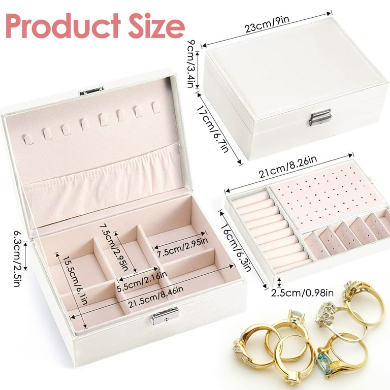  NUZEKY Jewelry Box Organizer for Women Girls, 2 Layer Jewelry  Organizer Storage Case, PU Leather Soft Lining with Lock, Snap On Jewelry  Box for Earrings Bracelets Rings Watches Ideal Gift (Grey) 