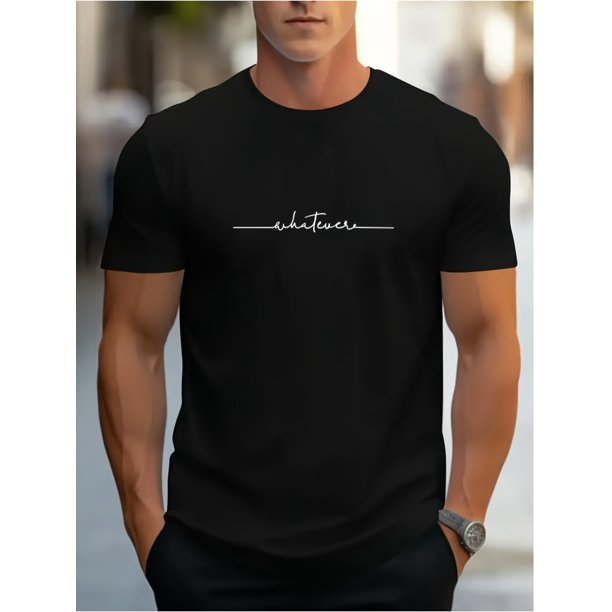 New Letter Print Men's Round Crew Neck Short Sleeve Tee, Fashion Street Style Breathable T-Shirt, Casual Comfy Top For Spring Summer Holiday Leisure Vacation Men's Clothing As Gift