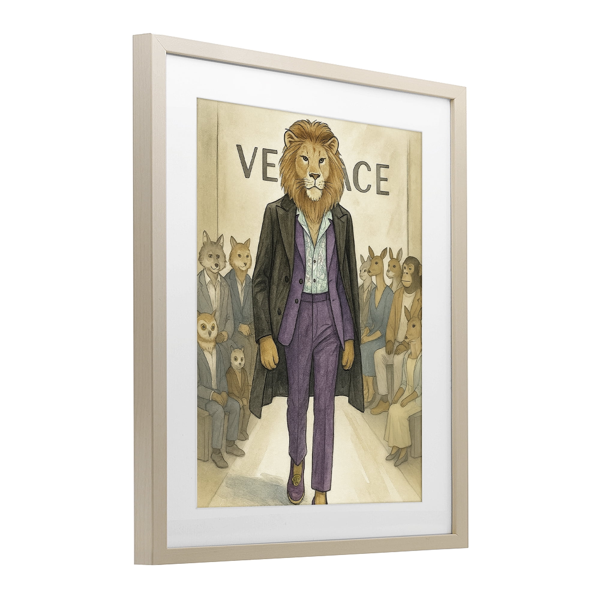 Stupell Industries Fashion Runway Lion Birch Framed Print Under Glass, design by Grotto Studios