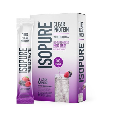 Isopure Clear Protein with Electrolytes, Mixed Berry Stick Pack, 6 Count