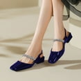 thumbnail image 2 of YDN Women Classic Square Closed Toe Rhinestone Strap Pumps Block Low Heel Slingbacks Mary Janes Fashion Dressy Shoes Size 10.5 Blue, 2 of 5