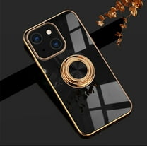 Allytech Design for iPhone 13 Mini 5.4"(2021) Case with Tempered Glass Screen Protector, Finger Ring Holder Kickstand Electroplated Silicone Flexible TPU Shock-Absorption Cover, Black