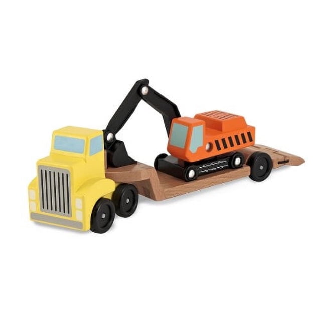 Set de vehículos de juguete Melissa & Doug para remolque y excavadora 3 piezas