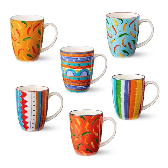 13 fl. oz. Multi-Colored Caliente Porcelain Mug (Set of 6)