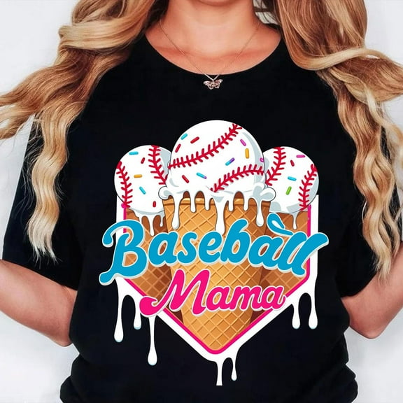 Baseball Mama T-Shirt, Ice Cream Baseball Shirt, Game Day Ballpark Mom Shirt, Cute Baseball Tee for Moms, Patriotic Baseball Shirt