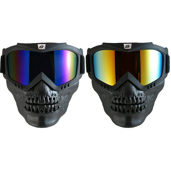 Birdz Eyewear Skullbird 2 Pairs Black Detachable Skull Mask Goggles ReflecTech Blue Red Mirror Lenses