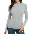 thumbnail image 3 of Lumtrix Women's Mock Turtle Neck Long Sleeve T Shirts Basic Lightweight Stretch Slim Fitted Tops Fall & Winter for Underwear Soft Casual Tops Light Gray 2XL, 3 of 5