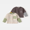 thumbnail image 2 of LYMAYTER 2-7Y Toddler Baby Boys Crew Neck Long Sleeve T Shirts Striped Patchwork Loose Lightweight Outfits, 2 of 8