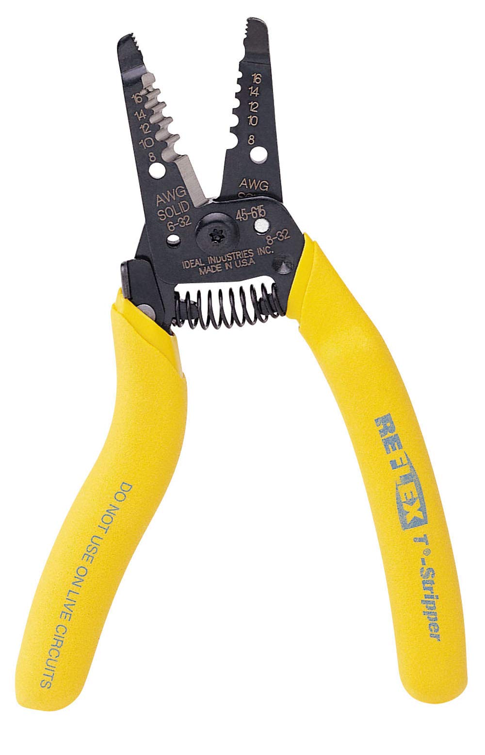 IDEAL Electrical 45-615 Reflex Super T Stripper - 8-18 AWG Solid, Yellow, Wire Stripper, Plier Nose, Slide Lock, Textured Grips