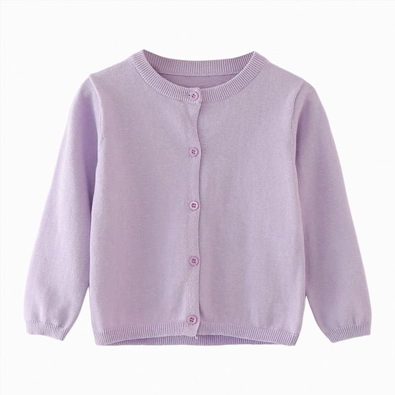 larppty Kids Girls Knit Cardigan Button Down Long Sleeve Open Front Sweater Toddler Long Sleeve Soft Plain Coats Clothes (Light Purple,12-18 Months)