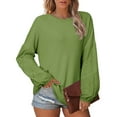 thumbnail image 4 of Long Sleeve Shirts for Women Casual Crewneck Waffle Knit Hollow Out Tunic Tops Loose Fit, 4 of 7