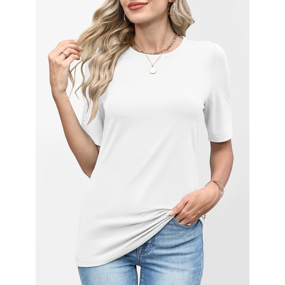 ANRABESS Womens Half Sleeve Tops Crewneck Shirts Basic Fit Tee Trendy 2026 Spring Summer Business Casual T-Shirts White L