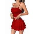 thumbnail image 2 of Pleated Short Skirts for Women Mini Ruffle Skirt Y2k Flowy High Waisted Skirt Stretchy Layered Skirt Red L, 2 of 9