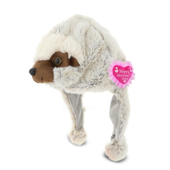 DolliBu Happy Mother's Day Super Soft Sloth Plush Hat - Cute Stuffed Animal Plush Hat with Pink Heart Message for Best Mommy, Grandma, Wife, Daughter - Cute Wild Life Plush Toy Gift - 16" Inches