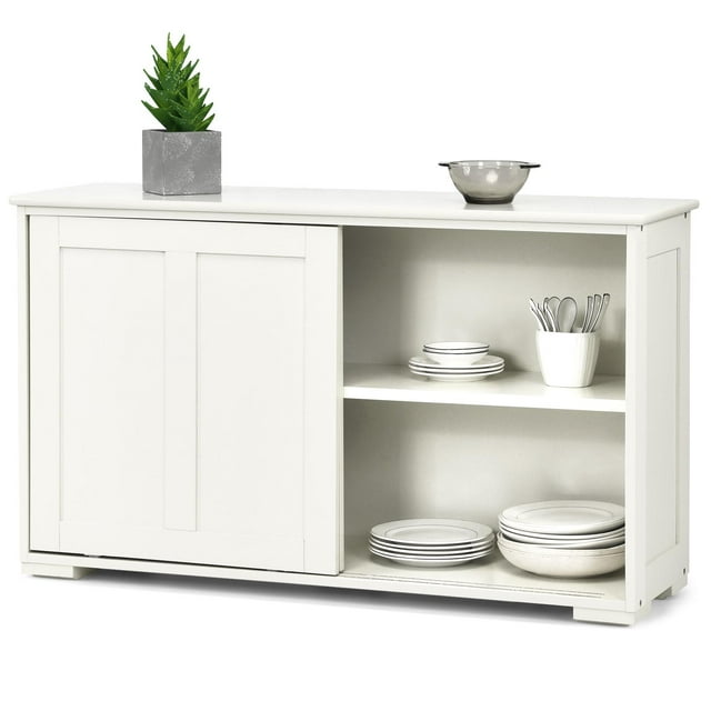 Giantex Kitchen Cabinet, Storage Sideboard, Stackable Buffet Cabinet w/Antique Look, 2 Sliding Door, Bar Cabinet for Kitchen, Dining Room, Antique White