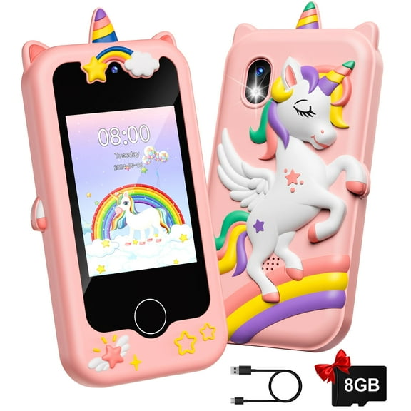 2.8" Kids Phone, Touchscreen Toddler Phone with Dual Camera, Game, Music Player, Christmas Birthday Unicorns Gifts, Electronic Learning Toy for Girls 3-11 - Pink
