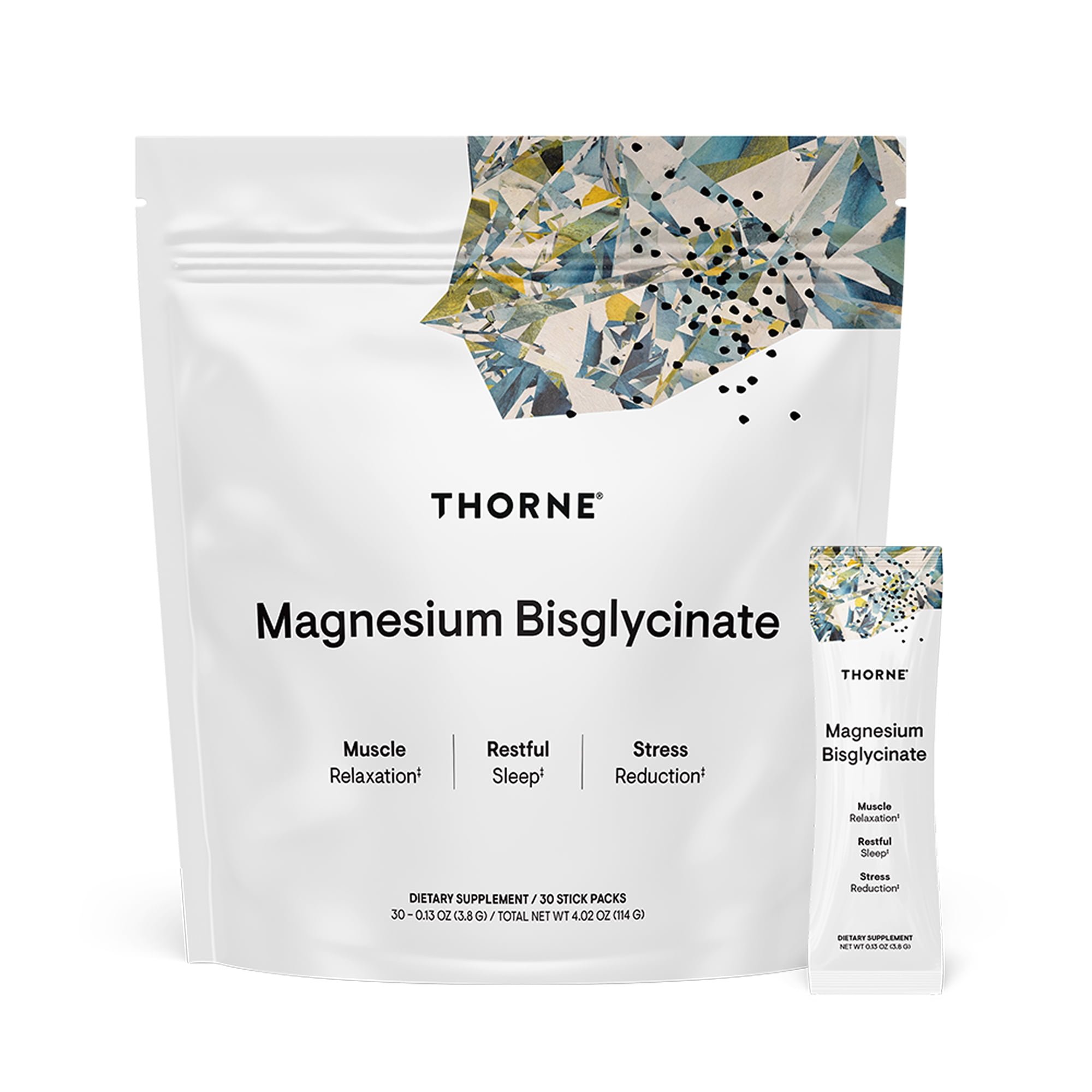 THORNE - Magnesium Bisglycinate - Powdered Magnesium Formula - Support Restful Sleep, Muscle Relaxation, Heart Health, and Metabolism* - NSF Certified for Sport - 30 Servings - 0.13 per Stick Pack