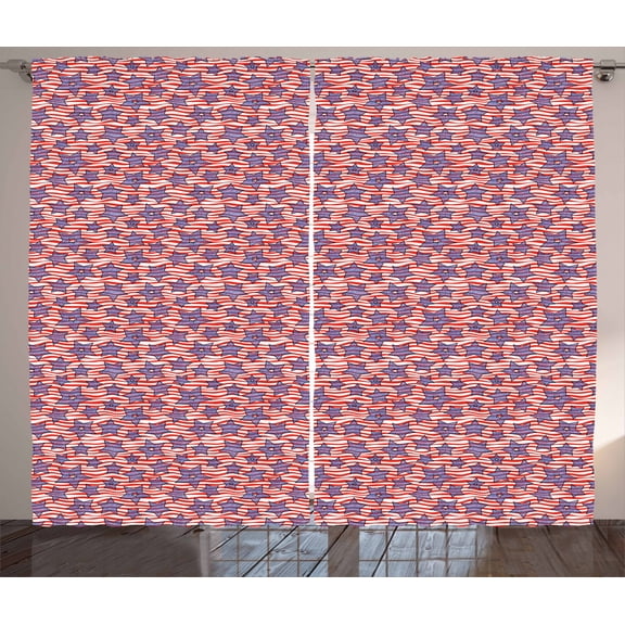 Ambesonne 4th of July Curtains 2 Panel Set, Flag of America, 108" x 63", Red White Violet Blue