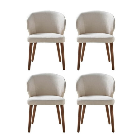 Upholstered Dining Chair Set of 4 Mid-century Modern Wingback Side Chair Wood Legs Kitchen Linen