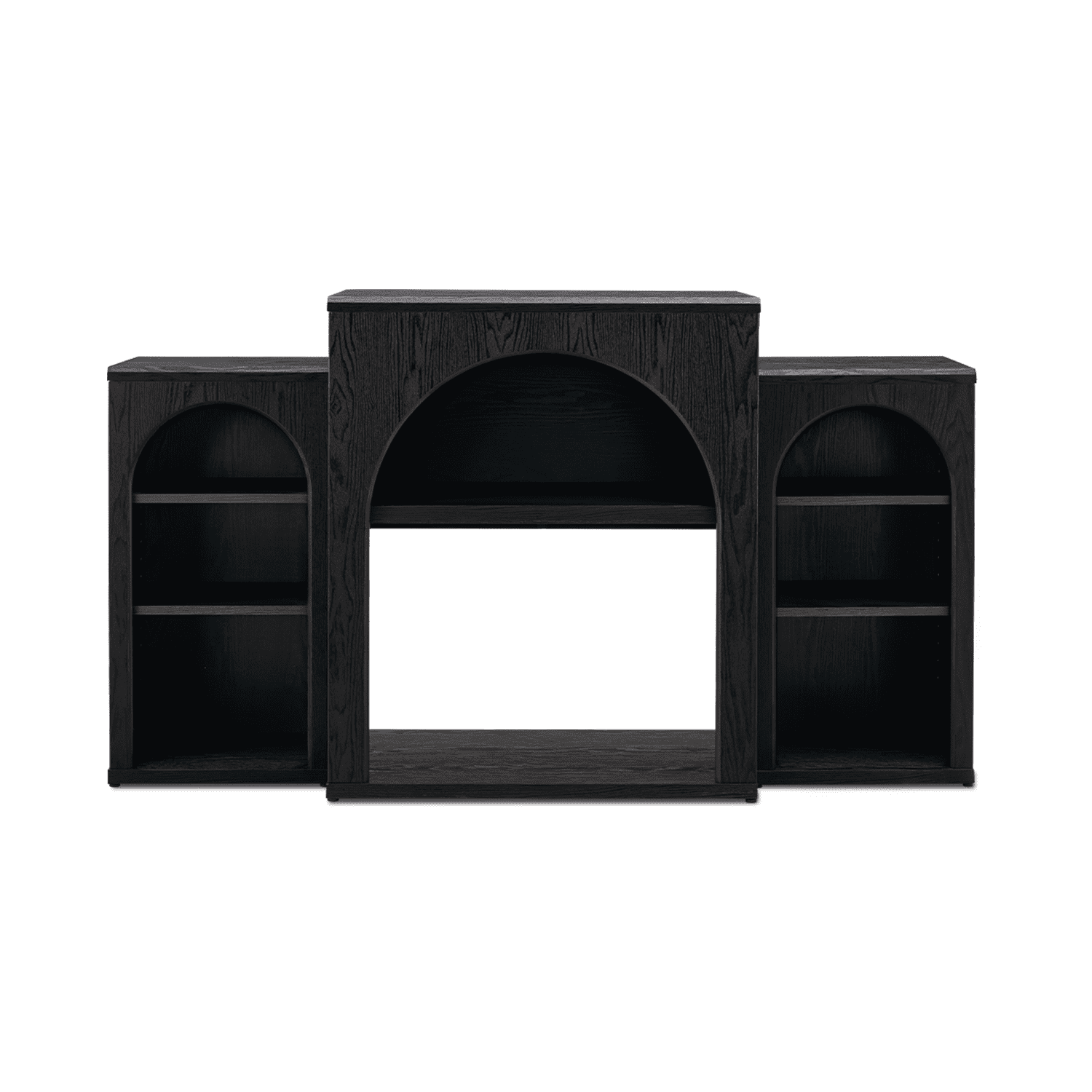 Mopio Blake 59" Arched TV Stand, Fireplace Mantel, Modular Side Storage Shelves, Entertainment Center for Living Room, Credenza, Media Console (Black, No Insert)